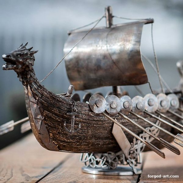 Viking Drakkar ship - forged steel sculpture